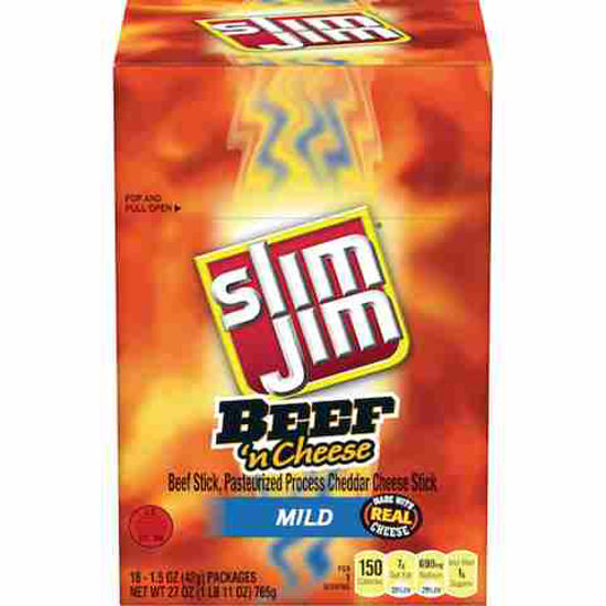 Picture of SLIM JIM BEEF JERKEY MILD BEEF N CHEESE 1.5OZ 18CT