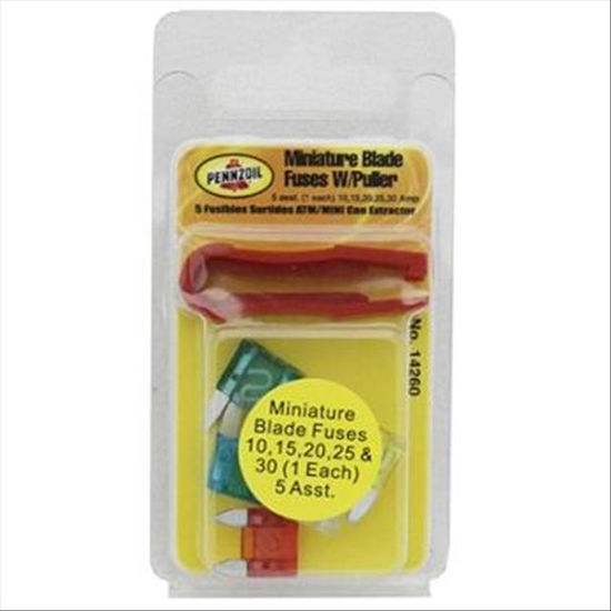 Picture of PENNZOIL AUTO BLADE FUSES MINIATURE WITH PULLER 5PK