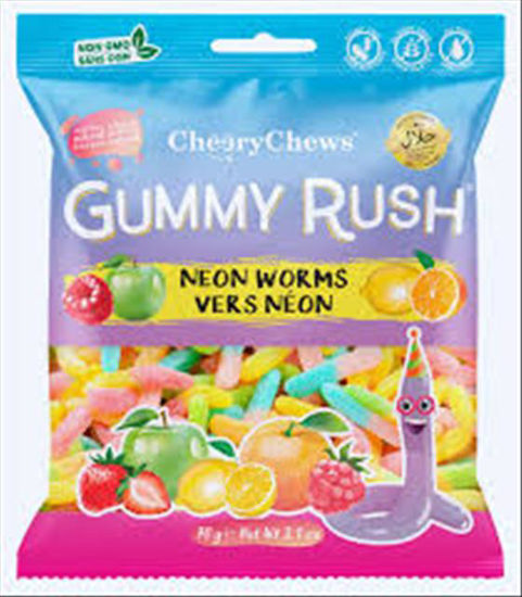 Picture of CHERRY CHEWS GUMMY RUSH GUMMY WORMS 3OZ